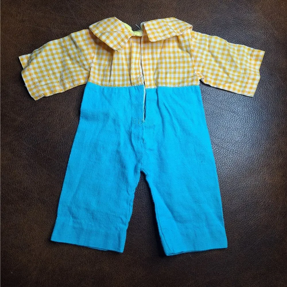 VTG Doll Outfit Fits 15-16 In Cabbage Patch Yellow Gingham Blue Romper Jumpsuit